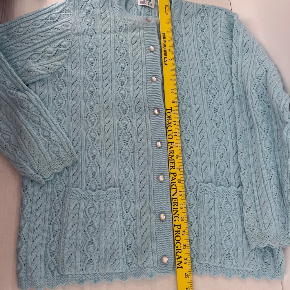 Vtg women's Sweater Sz Large Blue Orlon Acrylic Cable Knit Wintuk Cardigan‎ - Picture 2 of 8